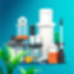 Clean aquarium filter components arranged neatly