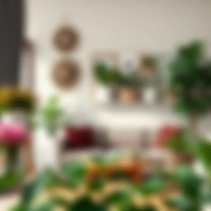 Aesthetic wall art and plants for a welcoming feel