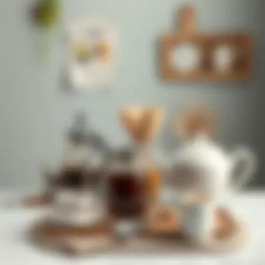 Artful Coffee and Tea Setup A beautifully arranged coffee and tea station with accessories