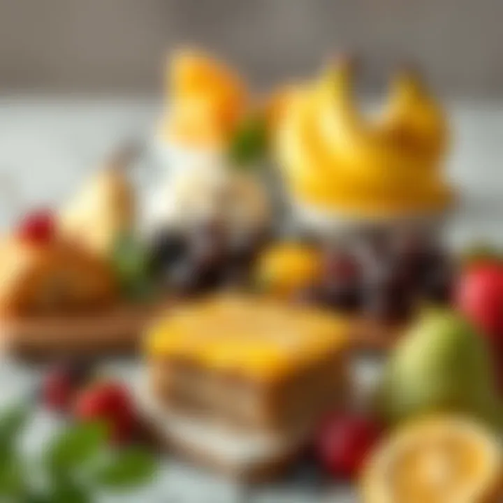 Gourmet Treats and Fruits A selection of gourmet pastries and fresh fruits