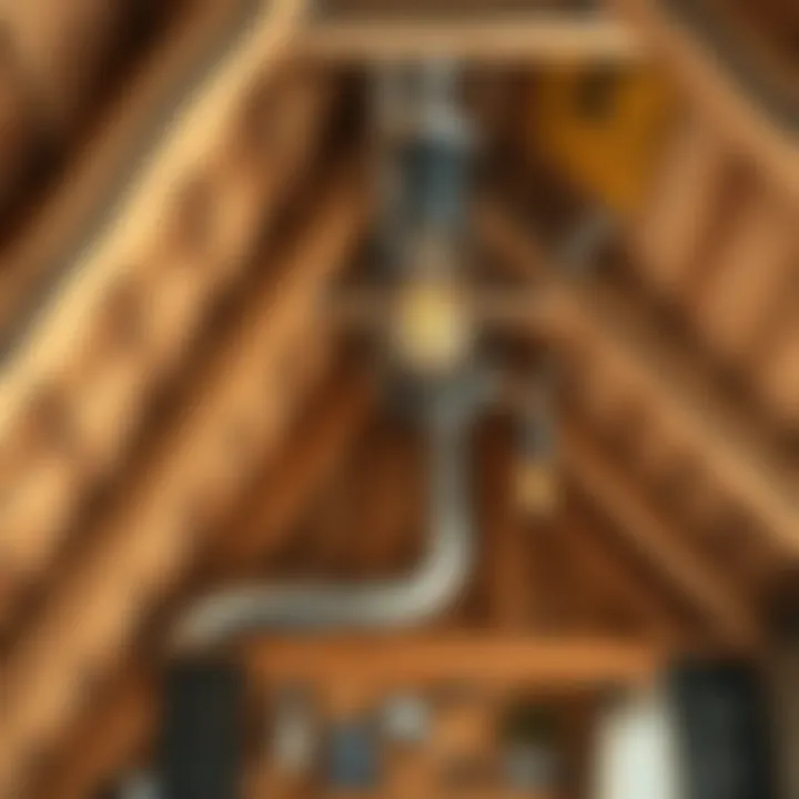 Industrial Exposed Elements in Attic Ceiling Industrial style attic ceiling featuring exposed elements.