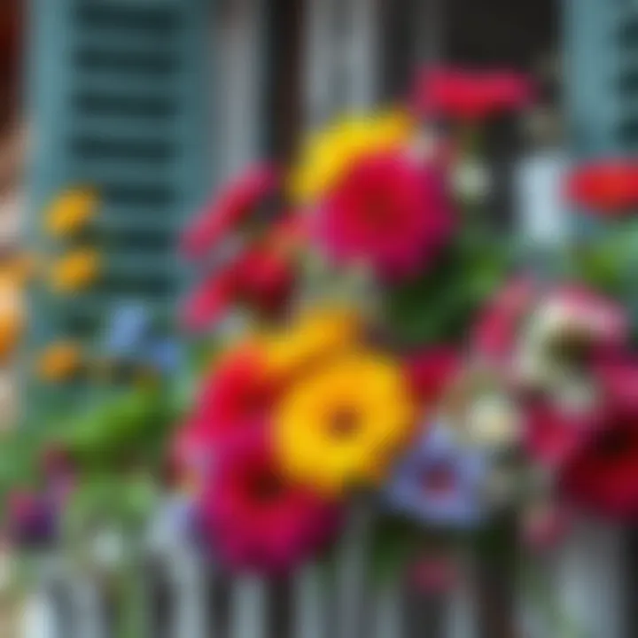 Close-up of colorful flowers thriving on a balcony