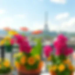 Vibrant balcony flowers in a sunny setting