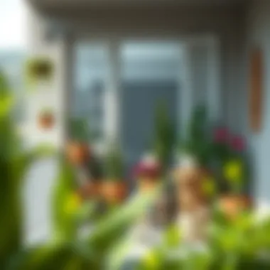 Artistic balcony design featuring a mix of potted plants and stylish decor