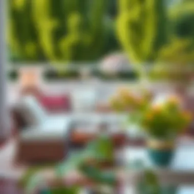 Elegant outdoor seating arrangement with decorative cushions and a small table