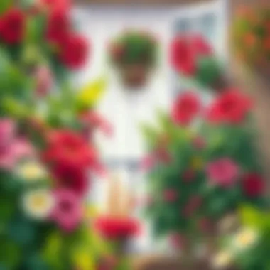 A lush balcony garden filled with vibrant flowers and greenery