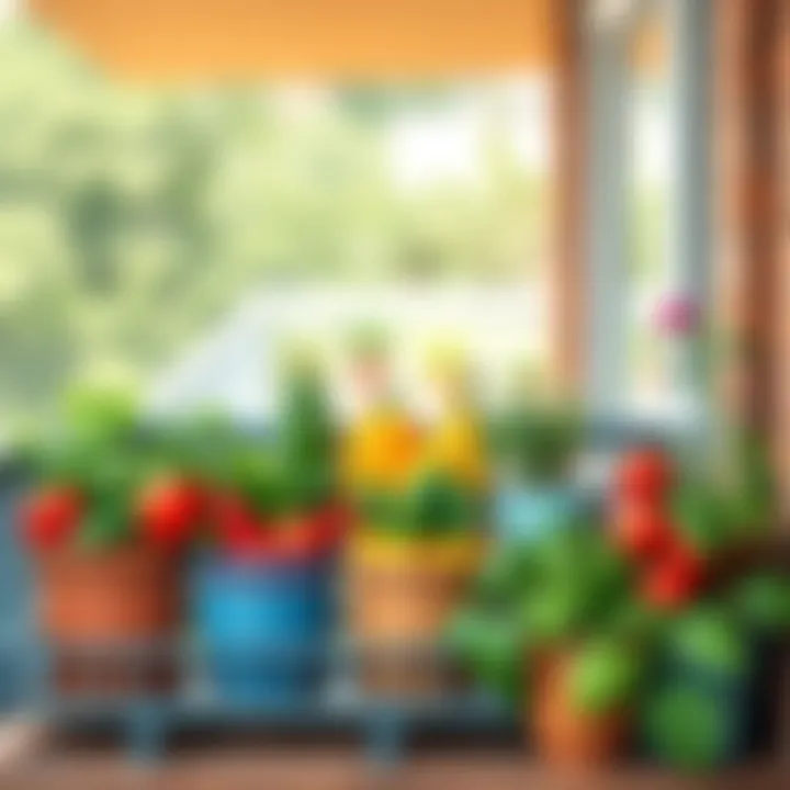 Vibrant Vegetable Pots on a Balcony Different pots showcasing vibrant vegetables on a balcony