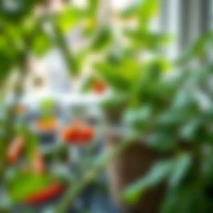 Watering Fresh Vegetables in the Garden Close-up of watering fresh vegetables in a balcony garden