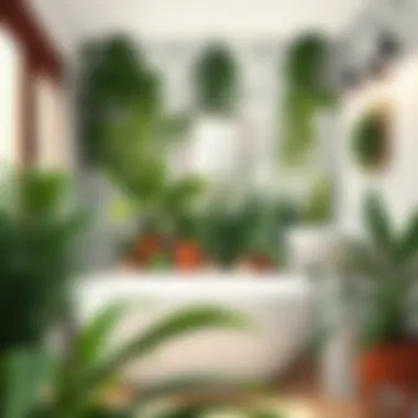 Lush green plants thriving in a serene bathroom environment