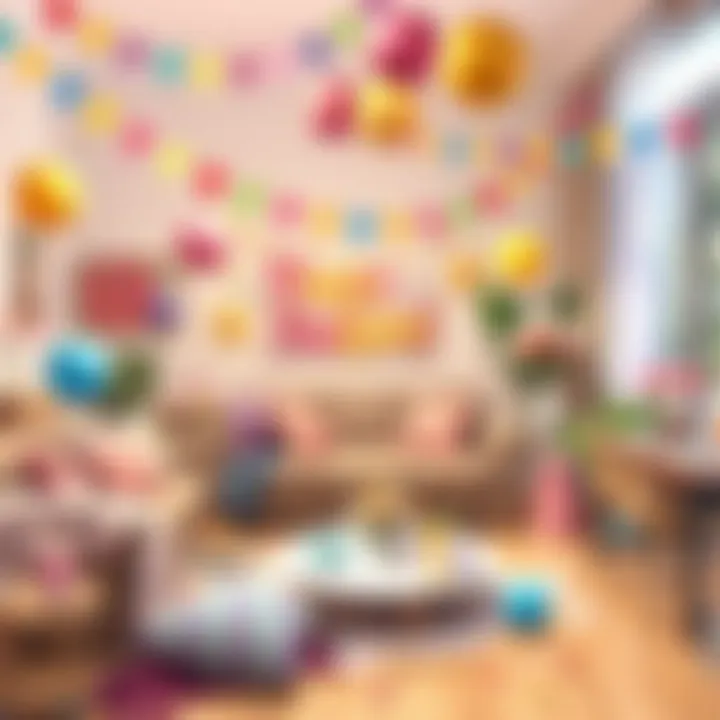 Colorful birthday decorations in a cozy living room setting