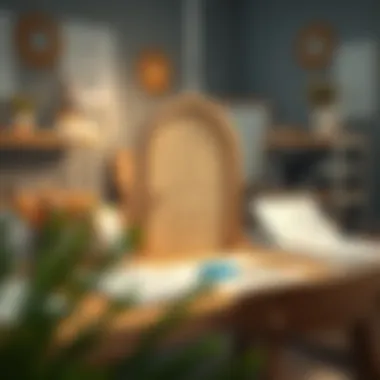 A creative workspace showcasing an unfinished baby door ornament with sketches