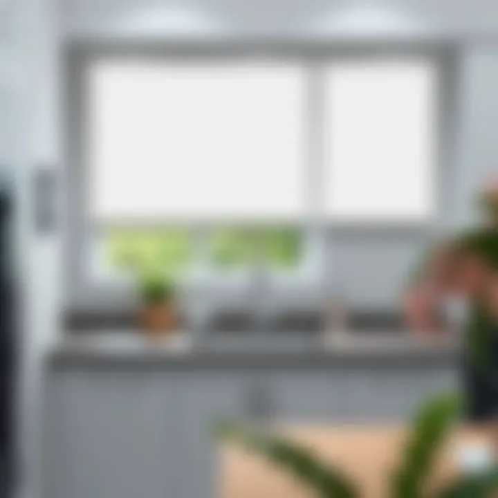 Functional design of white blinds in modern kitchen