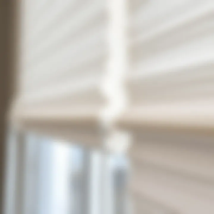 Close-up of texture and fabric of white kitchen blinds