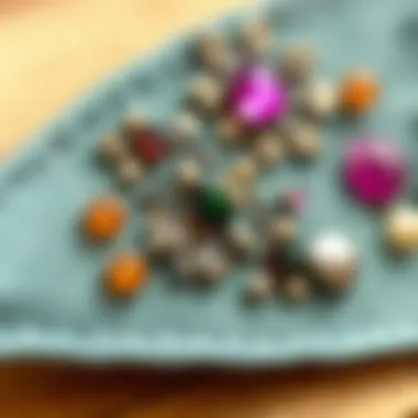 Close-up of Unique Embellishments A close-up view of unique embellishments on a custom-made item.