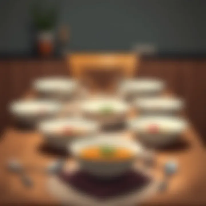 A beautifully set table featuring multiple bowl dishes, inviting and appealing to the eye