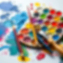 Vibrant color palette and paintbrushes on a canvas