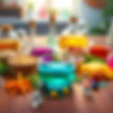 Colorful bubble mixture ingredients laid out on a table