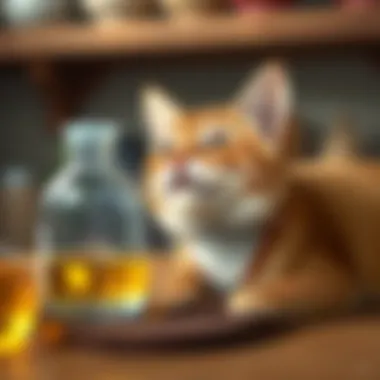 A cat being treated for fleas with a vinegar solution