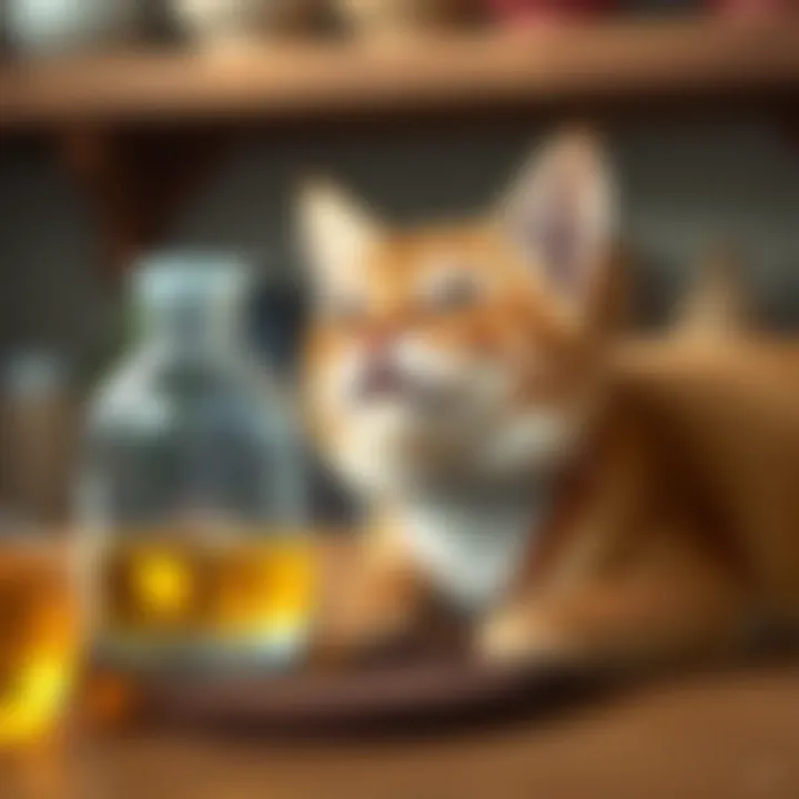 A cat being treated for fleas with a vinegar solution