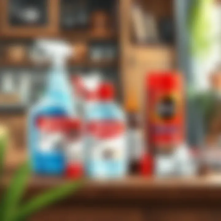 Chemical cleaning solutions on a table