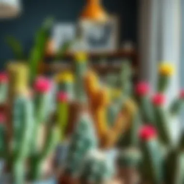 A variety of colorful cacti displayed in a modern home setting