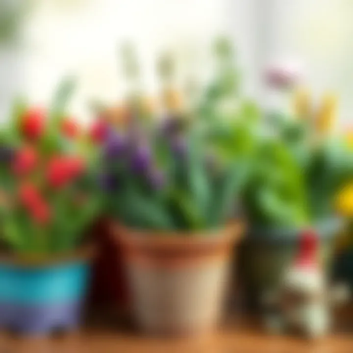 Assorted Spring Herbs in Containers Colorful assortment of spring herbs in pots