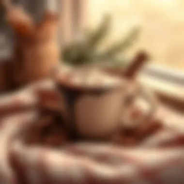 A cozy setting with a steaming cup of hot chocolate