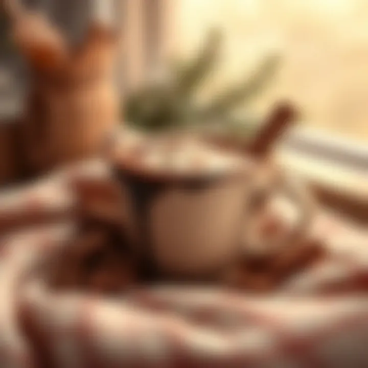 A cozy setting with a steaming cup of hot chocolate