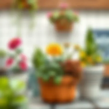 Vibrant plants and flowers arranged in creative DIY pots