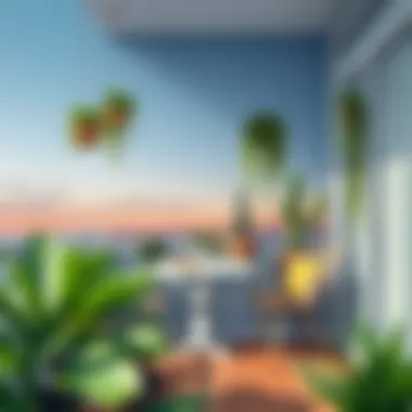 Creative use of space in a compact balcony with artistic decor