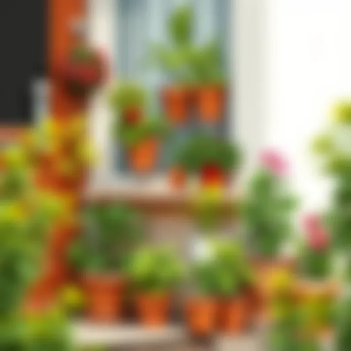 Beautifully arranged potted plants at the door