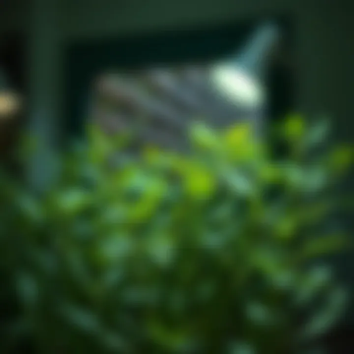 Healthy green plants in a dimly lit environment