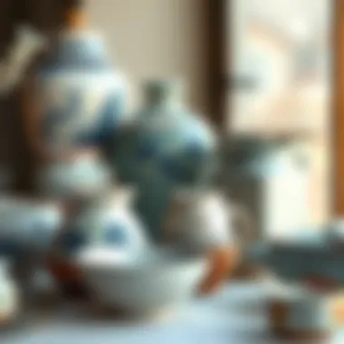 Ceramic Cultural Narratives An artistic arrangement of ceramic pieces illustrating cultural narratives