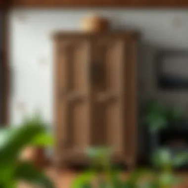 A rustic cabinet with an antique finish that adds character