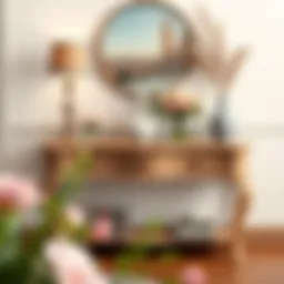 Elegantly decorated console table with flowers and books