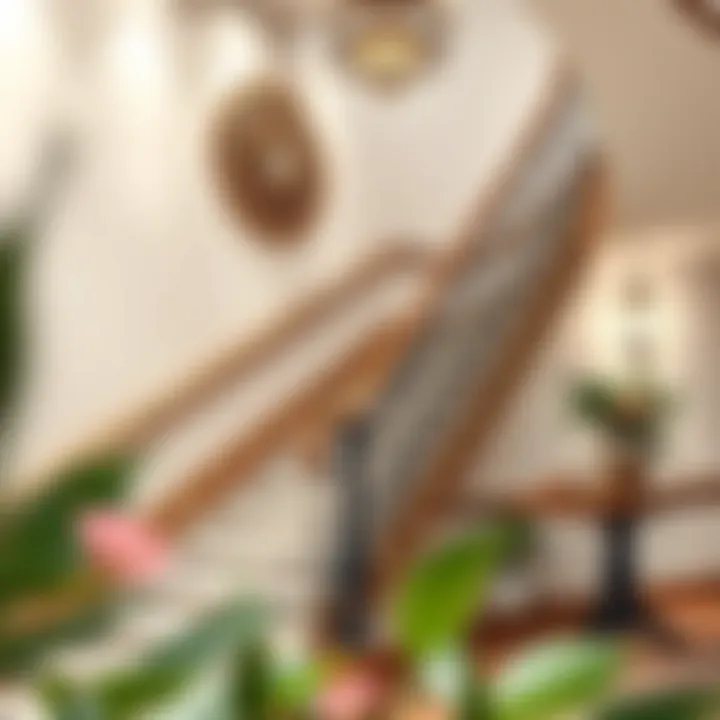 Elegant duplex staircase with artistic wall decor