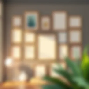 Artistic display of frames creating a cohesive gallery wall