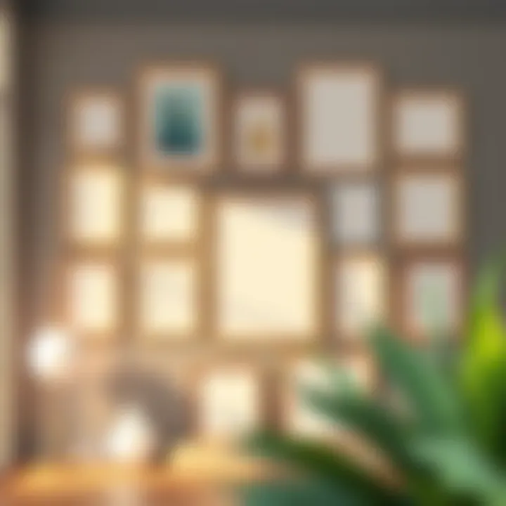 Artistic display of frames creating a cohesive gallery wall