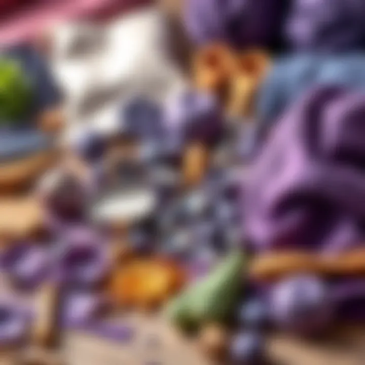 Integrating Purple into Various Crafts An array of materials showcasing how purple can be integrated into different crafts