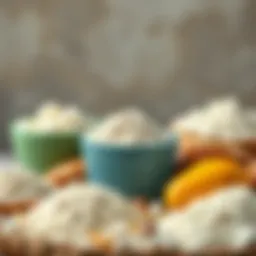 A vibrant display of various types of flour used in bread making