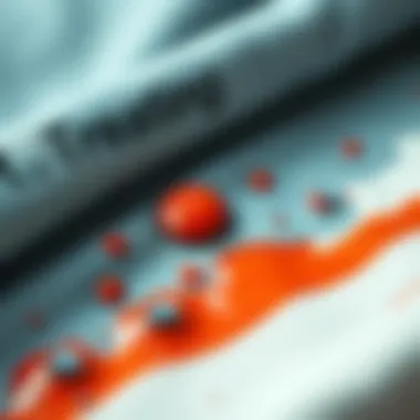 Close-up of a paint stain on fabric being treated