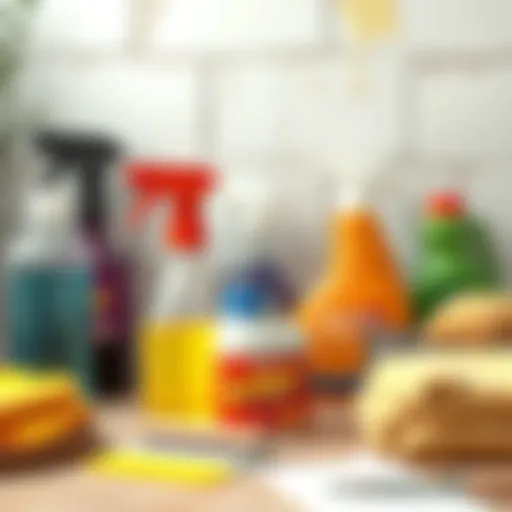 Illustration of various cleaning supplies for removing paint stains