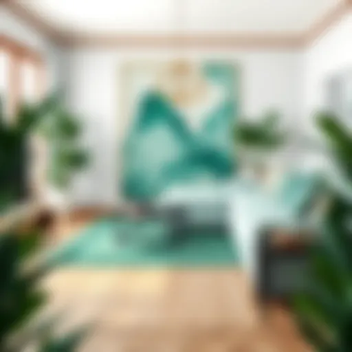 Elegant emerald green rug in a modern living room setting