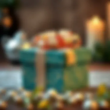 A beautifully wrapped gift box with decorative elements