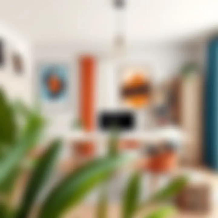 Chic home office with neutral and vibrant color accents