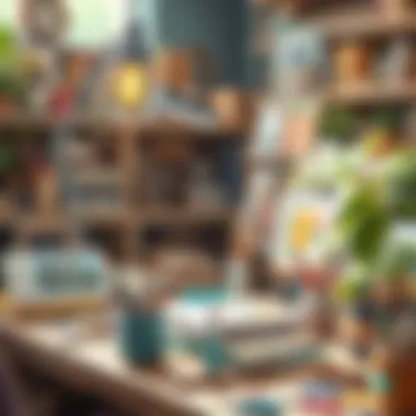 Creative workspace filled with art supplies and materials