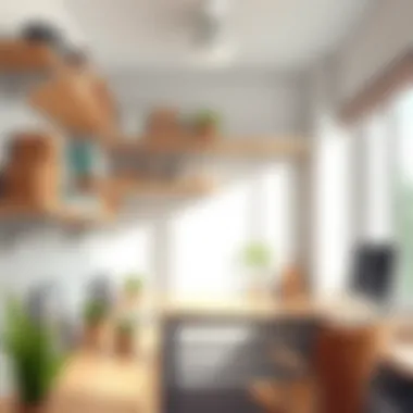 A calm workspace with organized shelves and clear surfaces, representing clarity