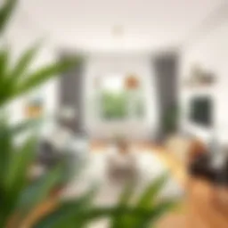 A serene living room with minimal furniture, showcasing an organized space