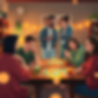 A group of friends enjoying a board game night at home.