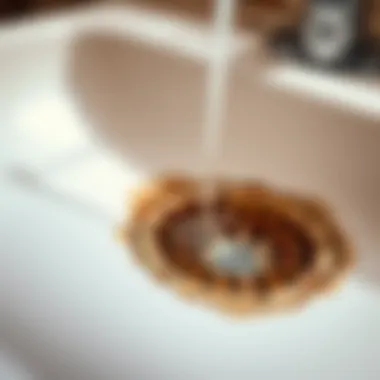 Close-up of a clogged sink drain